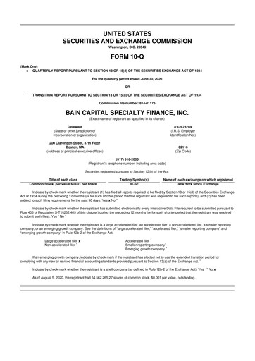 Thumbnail Bain Capital Specialty Finance
 10-Q Quarterly Report FY 