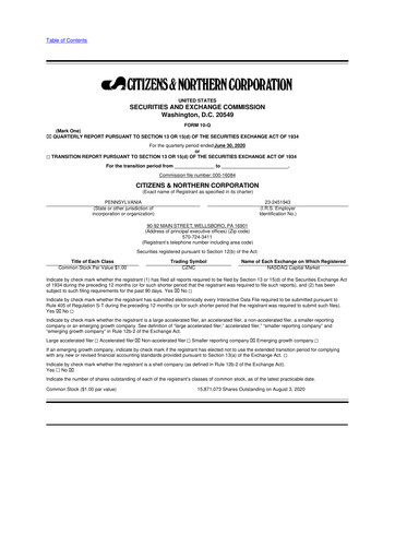 Thumbnail Citizens & Northern Corp 10-Q Quarterly Report FY2020 