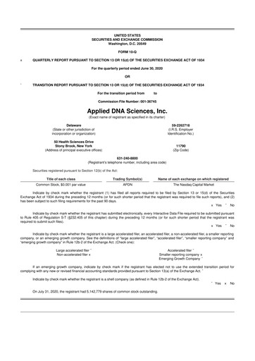 Miniature Applied DNA Sciences
 10-Q Rapport trimestriel 2020 
