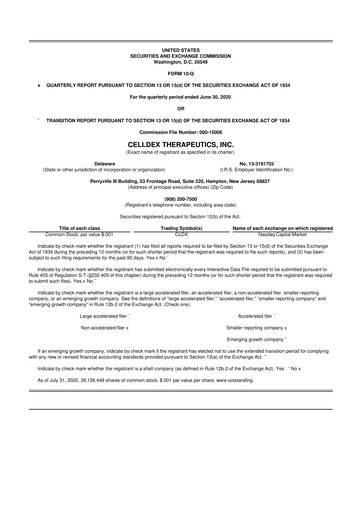 Thumbnail Celldex Therapeutics 10-Q Quarterly Report FY2020 