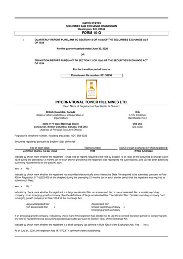 Thumbnail International Tower Hill Mines 10-Q Quarterly Report FY2020 