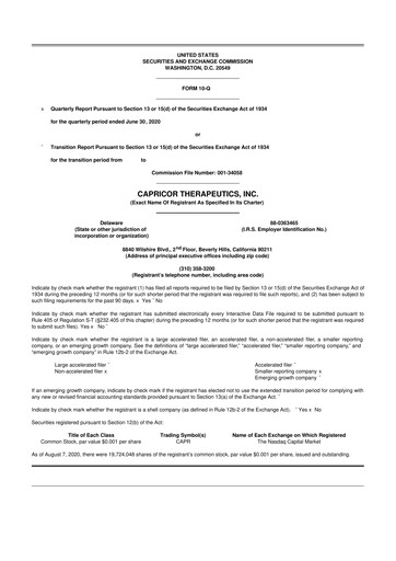 Thumbnail Capricor Therapeutics
 10-Q Quarterly Report FY2020 