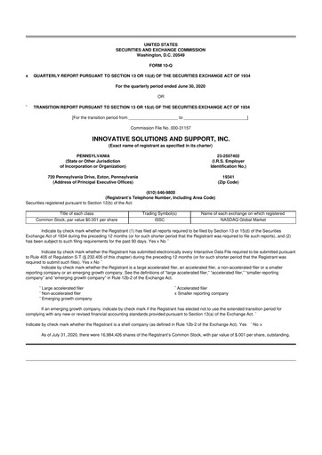 Thumbnail Innovative Solutions and Support 10-Q Quarterly Report FY2020 