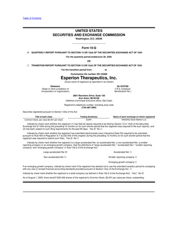 Thumbnail Esperion Therapeutics 10-Q Quarterly Report FY 
