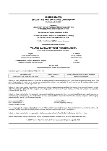 Thumbnail Village Bank and Trust Financial 10-Q Quarterly Report FY2020 