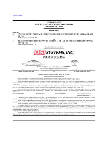 Thumbnail OSI Systems
 10-K Annual Report 2020