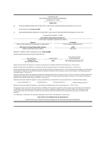 Thumbnail Southern Missouri Bancorp 10-K Annual Report 2020