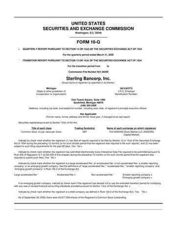Thumbnail Sterling Bancorp 10-Q Quarterly Report FY2020 