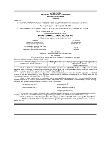 Thumbnail BrainStorm Cell Therapeutics 10-Q Quarterly Report FY2020 