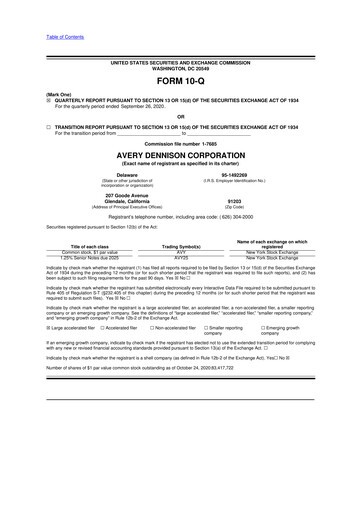 Miniature Avery Dennison
 10-Q Rapport trimestriel 2020 