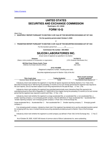 Thumbnail Silicon Labs
 10-Q Quarterly Report FY2020 