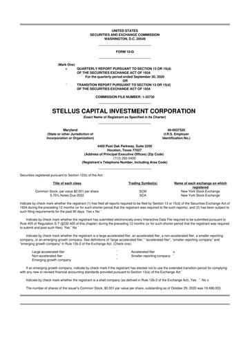 Thumbnail Stellus Capital Investment Corporation 10-Q Quarterly Report FY 