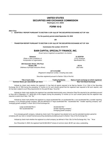 Thumbnail Bain Capital Specialty Finance
 10-Q Quarterly Report FY 