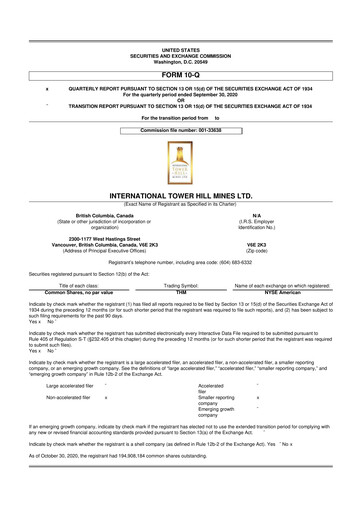 Thumbnail International Tower Hill Mines 10-Q Quarterly Report FY2020 