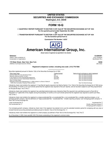 Miniature American International Group 10-Q Rapport trimestriel 2020 