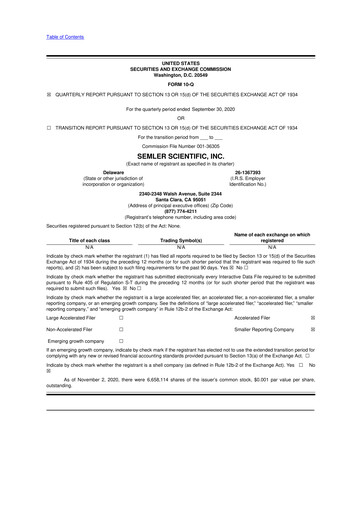 Miniature Semler Scientific
 10-Q Rapport trimestriel 2020 