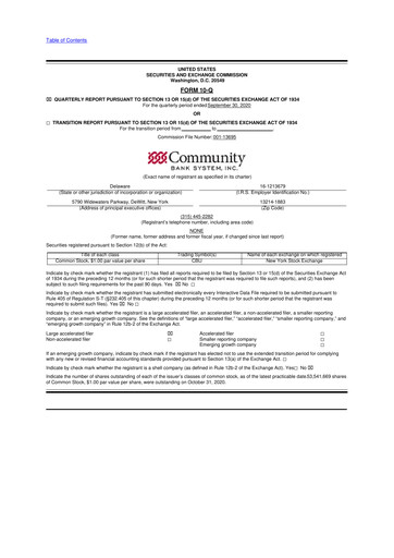 Thumbnail Community Financial System 10-Q Quarterly Report FY2020 