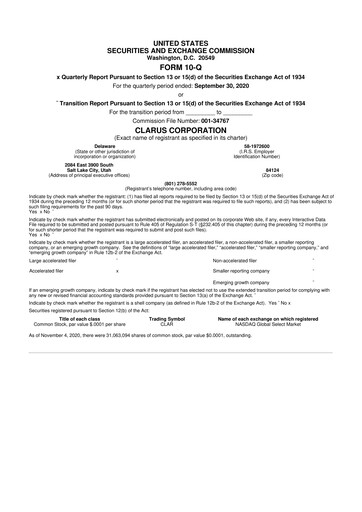 Thumbnail Clarus
 10-Q Quarterly Report FY2020 