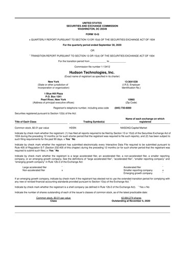 Thumbnail Hudson Technologies 10-Q Quarterly Report FY2020 