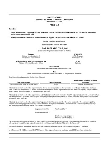 Thumbnail Leap Therapeutics
 10-Q Quarterly Report FY2020 