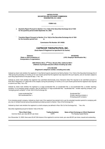 Thumbnail Capricor Therapeutics
 10-Q Quarterly Report FY2020 