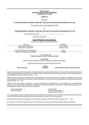 Vorschaubild Laser Photonics 10-Q Quartalsbericht 2020 