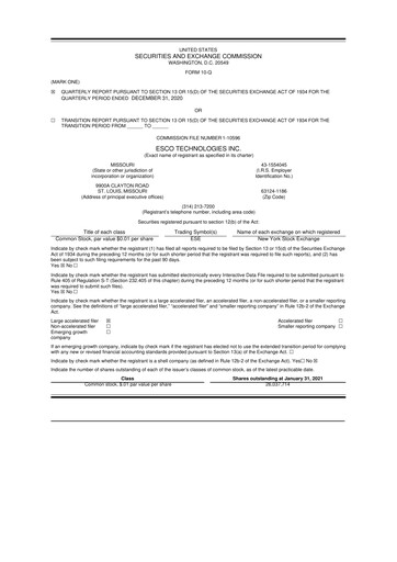 Thumbnail ESCO Technologies
 10-Q Quarterly Report FY2021 