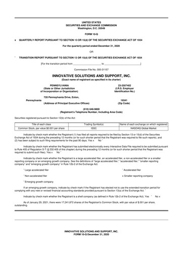 Thumbnail Innovative Solutions and Support 10-Q Quarterly Report FY2021 