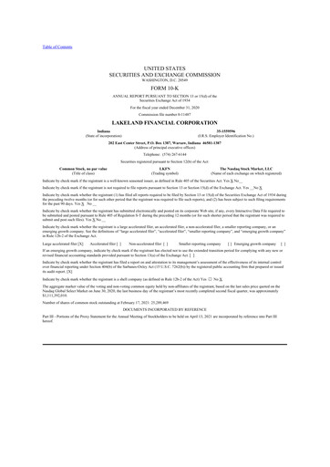 Thumbnail Lakeland Financial Corp 10-K Annual Report 2020