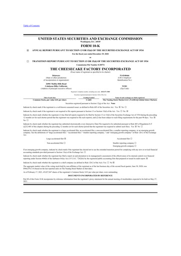 Thumbnail The Cheesecake Factory
 10-K Annual Report 2020