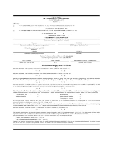 Thumbnail Marcus Corporation
 10-K Annual Report 2020