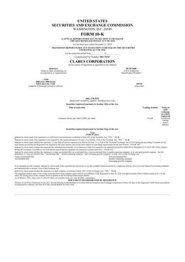 Vorschaubild Clarus
 10-K Jahresbericht 2020