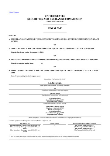 Thumbnail Li Auto 20-F Annual Report 2020