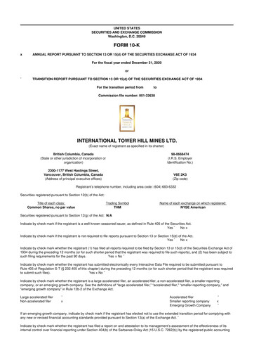 Thumbnail International Tower Hill Mines 10-K Annual Report 2020