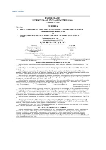 Miniature Leap Therapeutics
 10-K Rapport annuel 2020