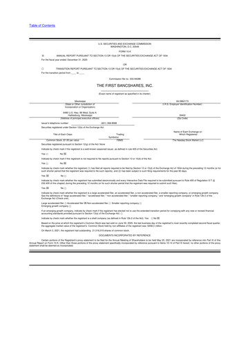 Thumbnail The First Bancshares 10-K Annual Report 2020