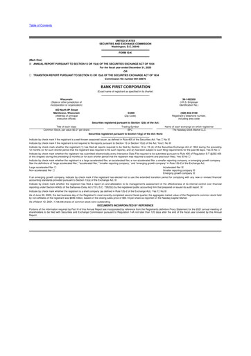 Vorschaubild Bank First 10-K Jahresbericht 2020