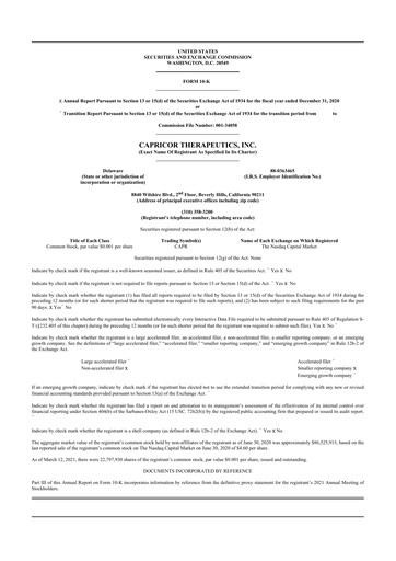 Miniature Capricor Therapeutics
 10-K Rapport annuel 2020