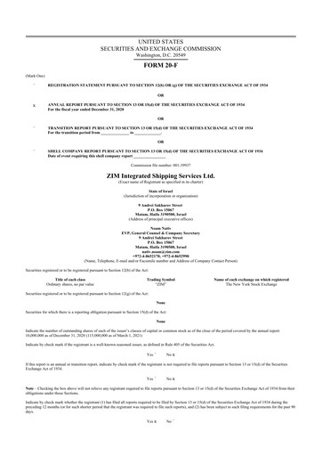 Thumbnail ZIM Integrated Shipping Services 20-F Annual Report 2020