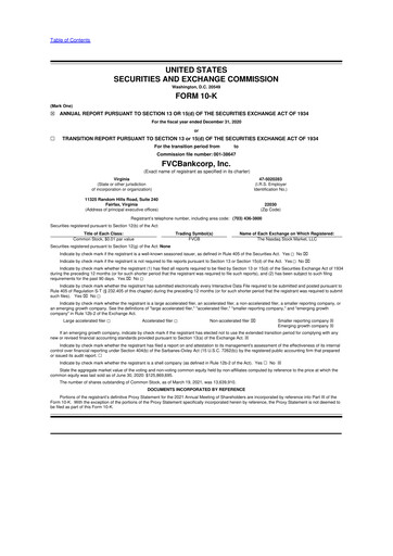 Thumbnail FVCBankcorp 10-K Annual Report 2020