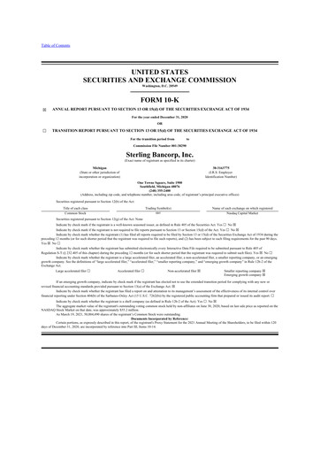 Thumbnail Sterling Bancorp 10-K Annual Report 2020