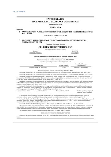 Thumbnail Celldex Therapeutics 10-K Annual Report 2020