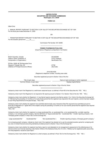 Vorschaubild Fennec Pharmaceuticals 10-K Jahresbericht 2020
