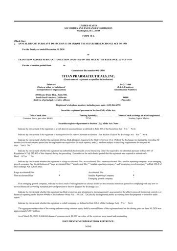 Thumbnail Titan Pharmaceuticals
 10-K Annual Report 2020