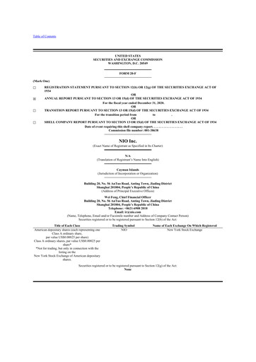 Miniature NIO 20-F Rapport annuel 2020