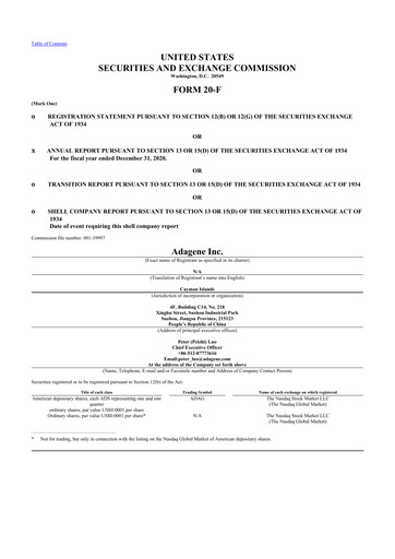 Thumbnail Adagene 20-F Annual Report 2020