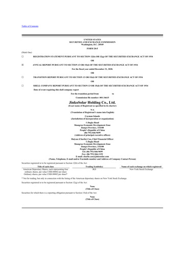 Thumbnail Jinko Solar 20-F Annual Report 2020