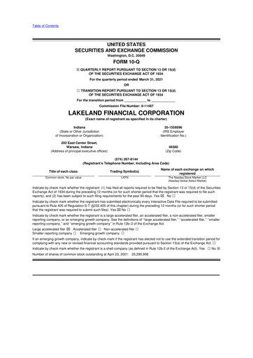 Thumbnail Lakeland Financial Corp 10-Q Quarterly Report FY2021 
