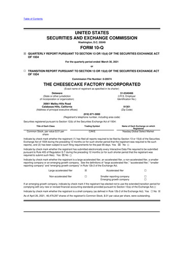 Vorschaubild The Cheesecake Factory
 10-Q Quartalsbericht 2021 