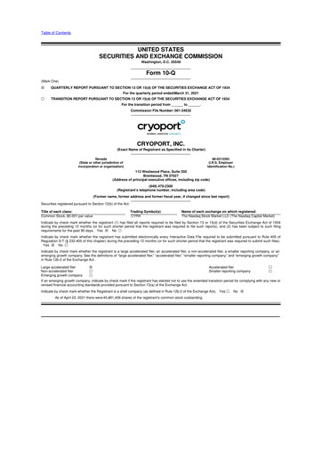 Thumbnail CryoPort 10-Q Quarterly Report FY2021 